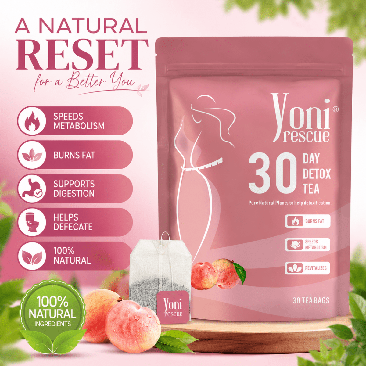 30 Day Detox Tea Bundle, Peach Flavor - Women Health - Yoni Rescue