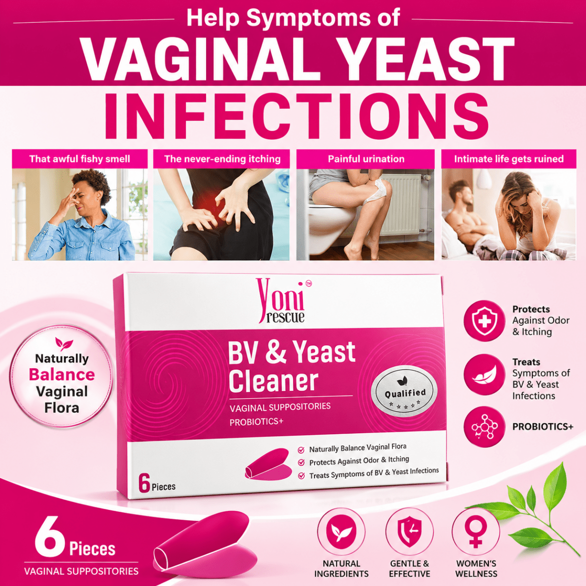 Bacterial Vaginosis Symptoms Relief | BV For Women | Natural Homeopathic Vaginal Ointment for Odor, Itching, BV, and Vaginal Microbiota Imbalance (6 counts) - Women Health - Yoni Rescue