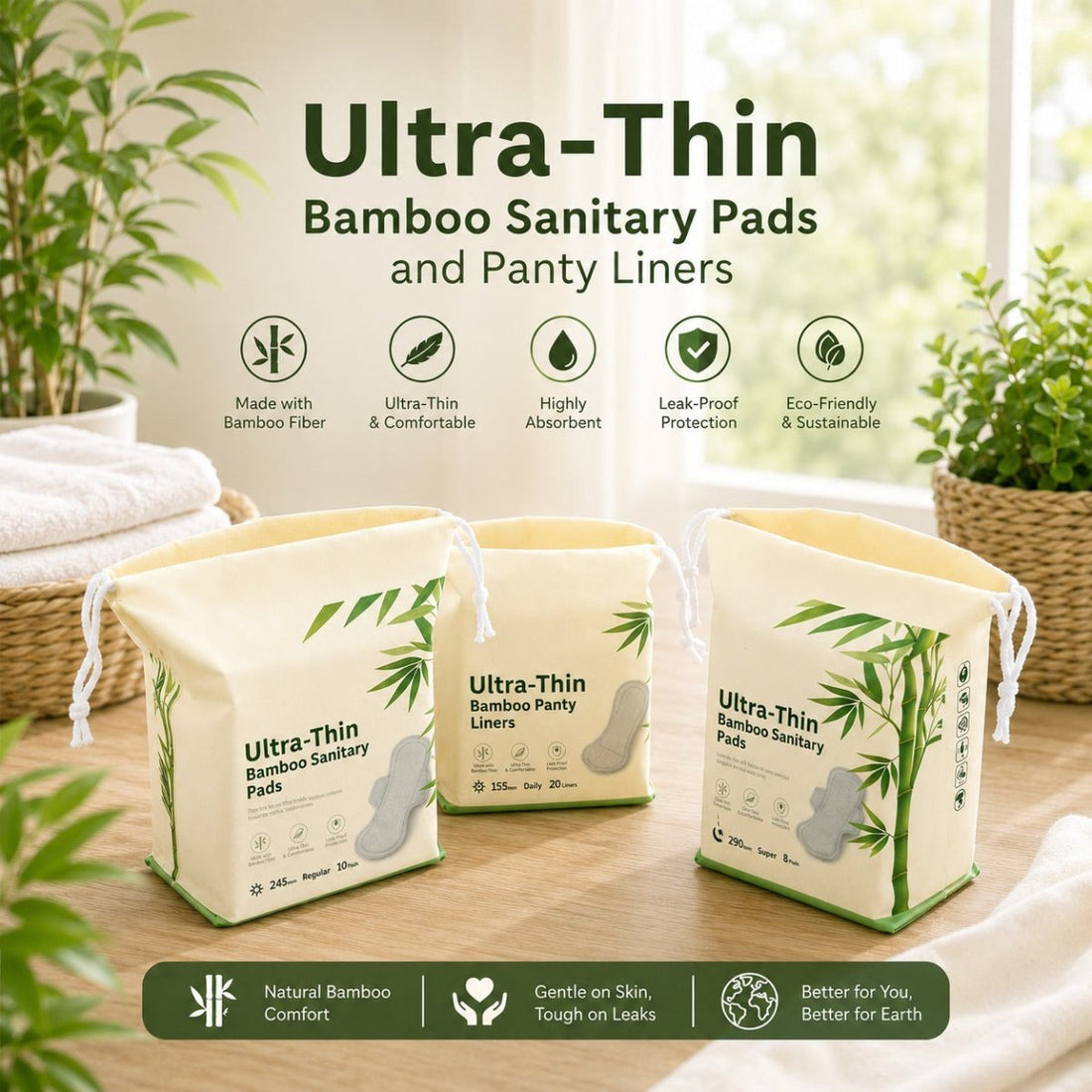 Bamboo Day/Night Pads & Liners, Extra Heavy, Unscented, Organic Bamboo, Vegan & Cruelty Free - Mentrual Care - Yoni Rescue