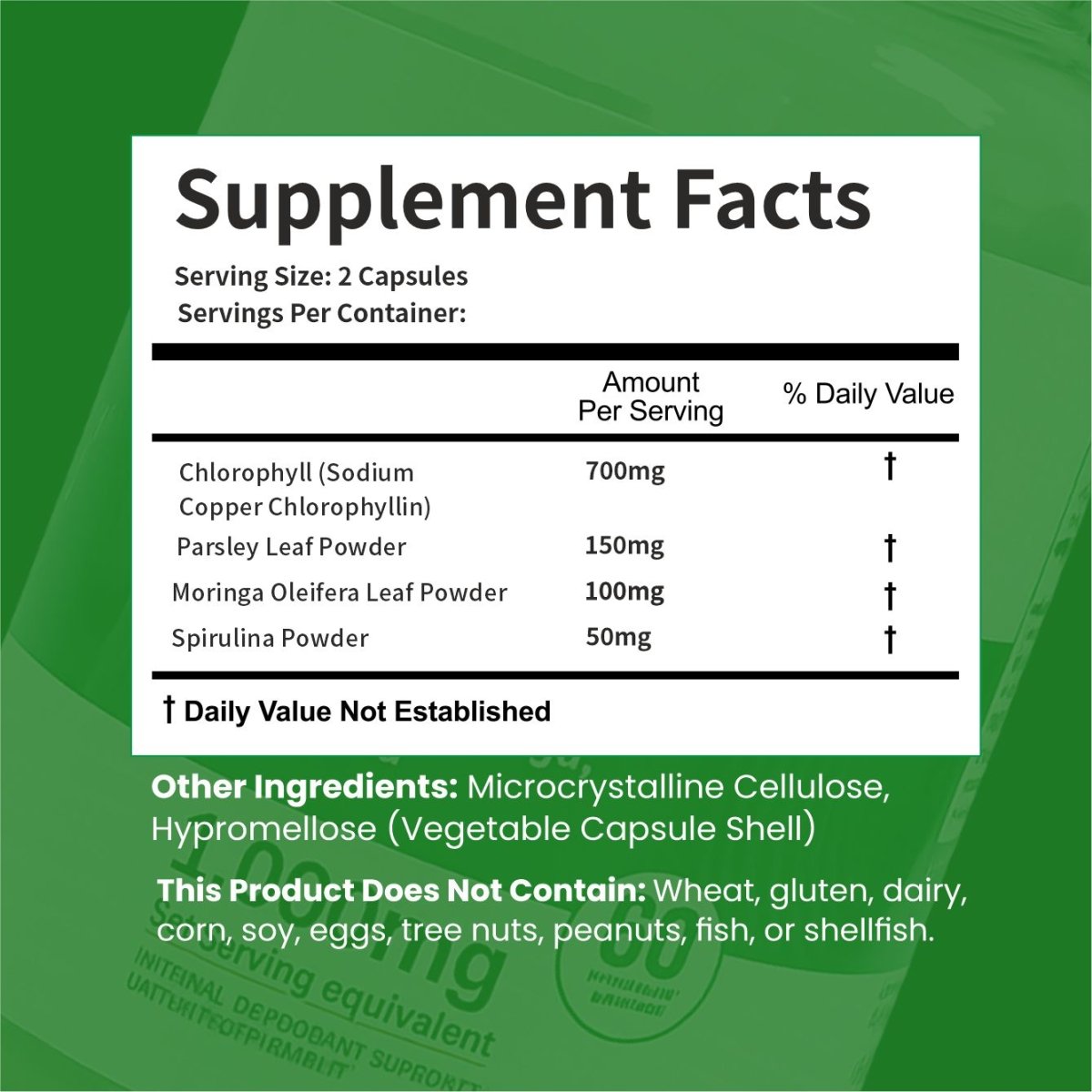 Chlorophyll Capsules 1000 mg - Natural Chlorophyll Pills for Women & Men - Highly BioAvailable Chlorophyll Supplement for Energy, Immunity, Skin + Internal Deodorant, 60 capsules - Women Health - Yoni Rescue