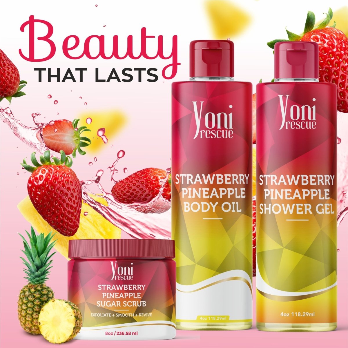 Strawberry Pineapple Trio Bundle - Shower Gel + Body Oil + Sugar Scrub - bundles - Yoni Rescue