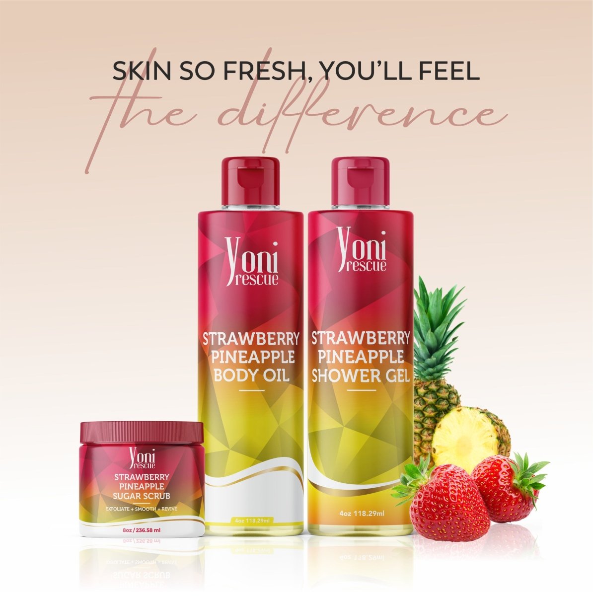 Strawberry Pineapple Trio Bundle - Shower Gel + Body Oil + Sugar Scrub - bundles - Yoni Rescue