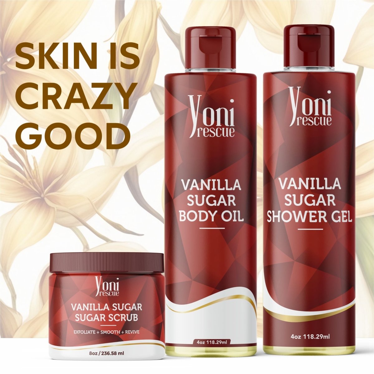 Vanilla Sugar Trio Bundle - Shower Gel + Body Oil + Sugar Scrub - bundles - Yoni Rescue