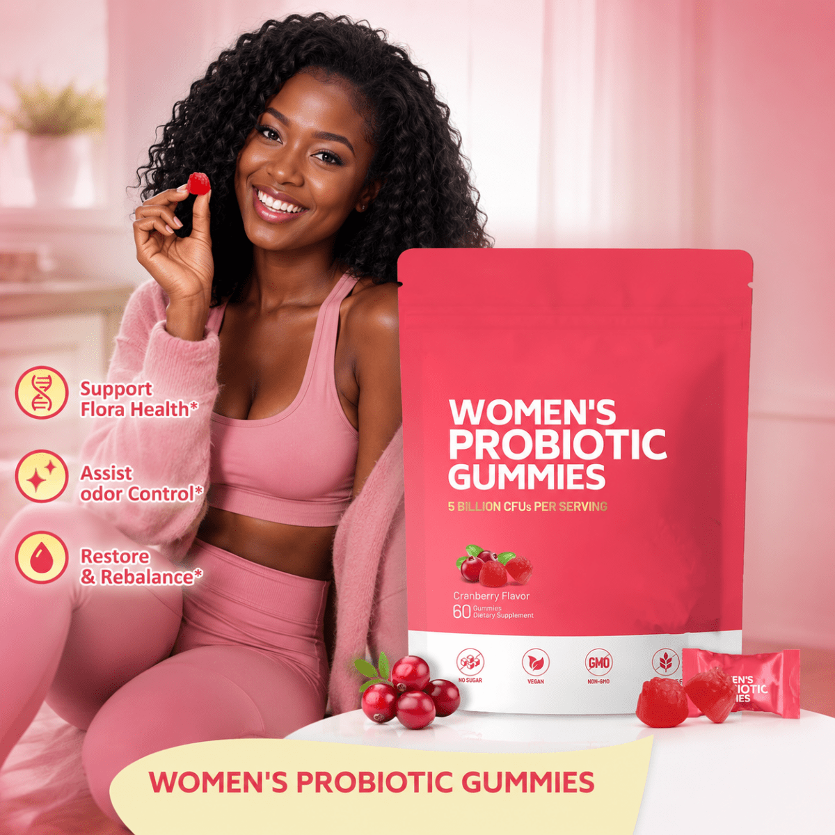 Women Probiotic Gummies, Feminine Balance Gummies, Prebiotic Gummy, Cranberry Probiotics for Woman, Vaginal Health, Yeast Ph Balance| 60 Gummies - Women Health - Yoni Rescue